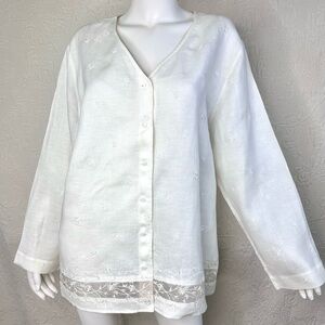 Talbots VTG Linen & Silk Embroidered Button Down Blouse